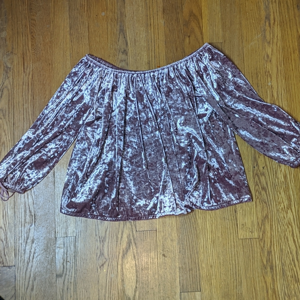 Pink crushed velvet off the shoulder top